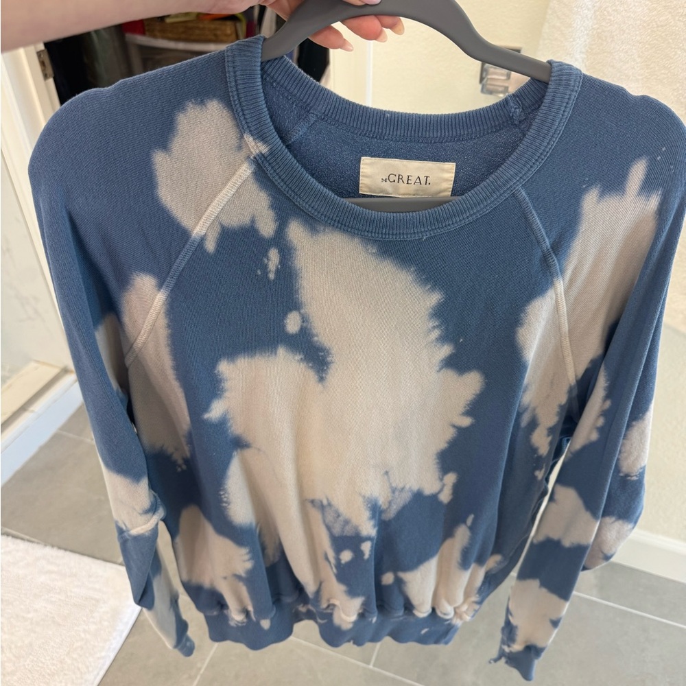 THE GREAT. Cloudy Blue and Cream Sweater